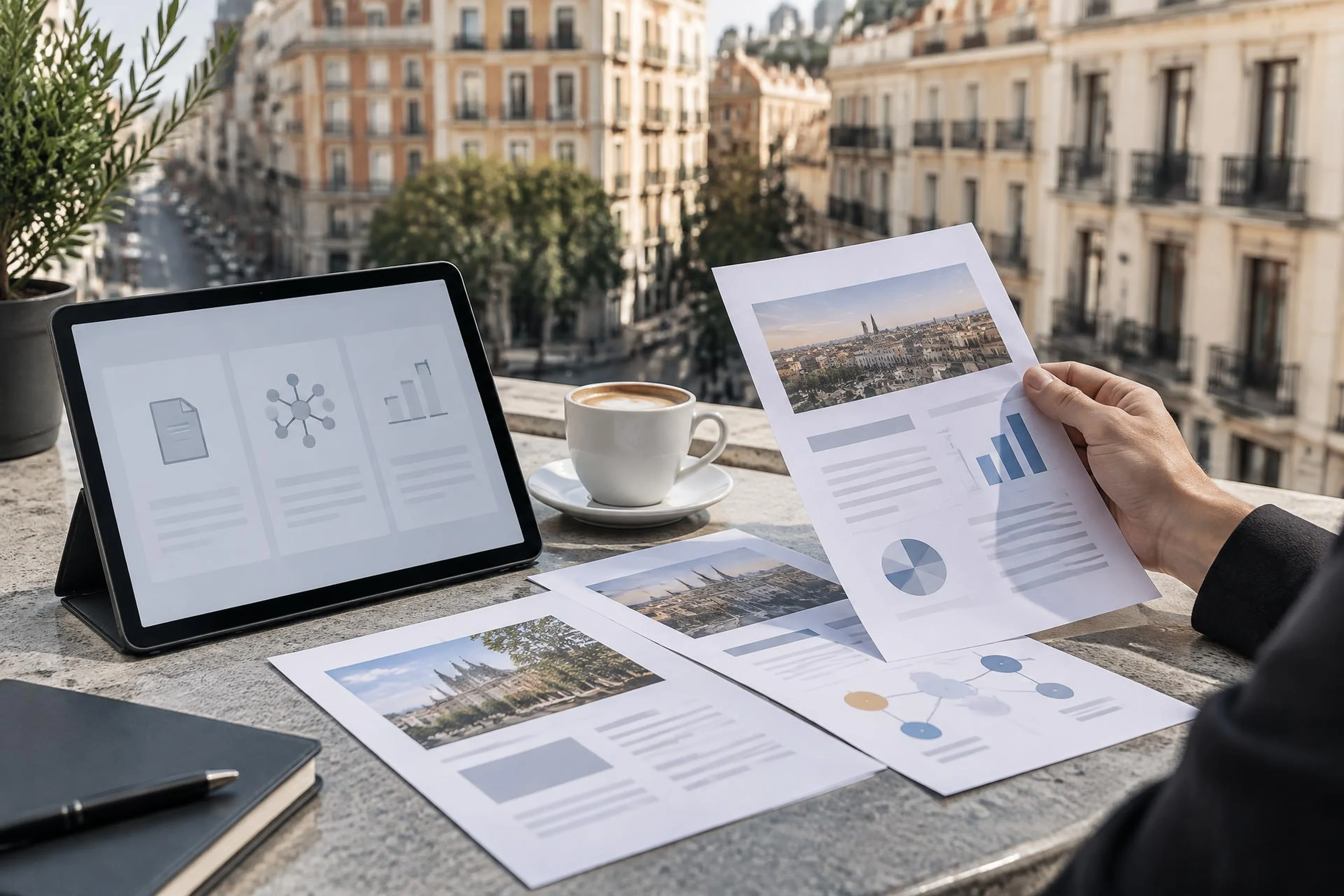 Documentación de fuentes y fichas digitales en una escena ilustrativa