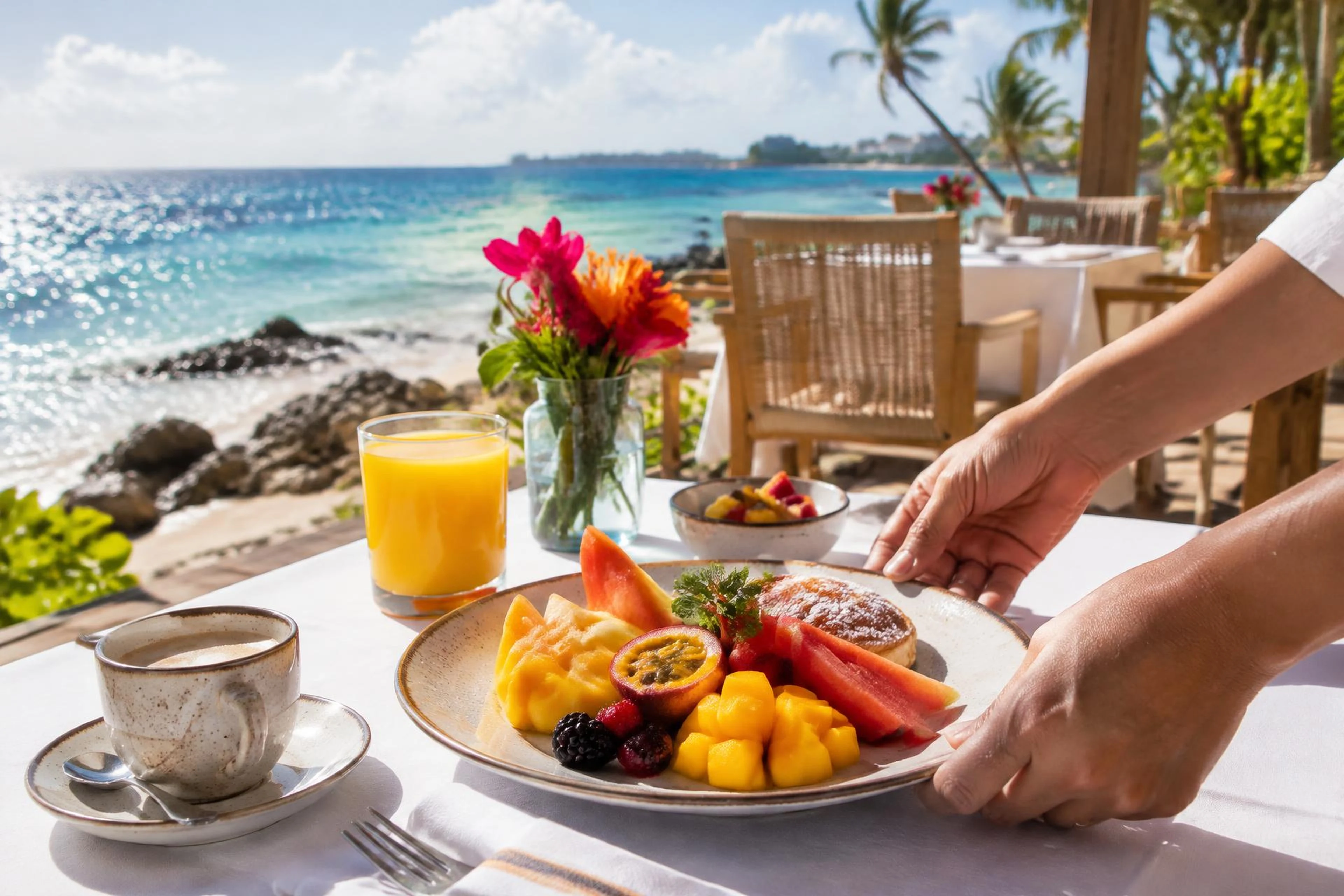 Escena ilustrativa de fotografía de una experiencia gastronómica junto al mar