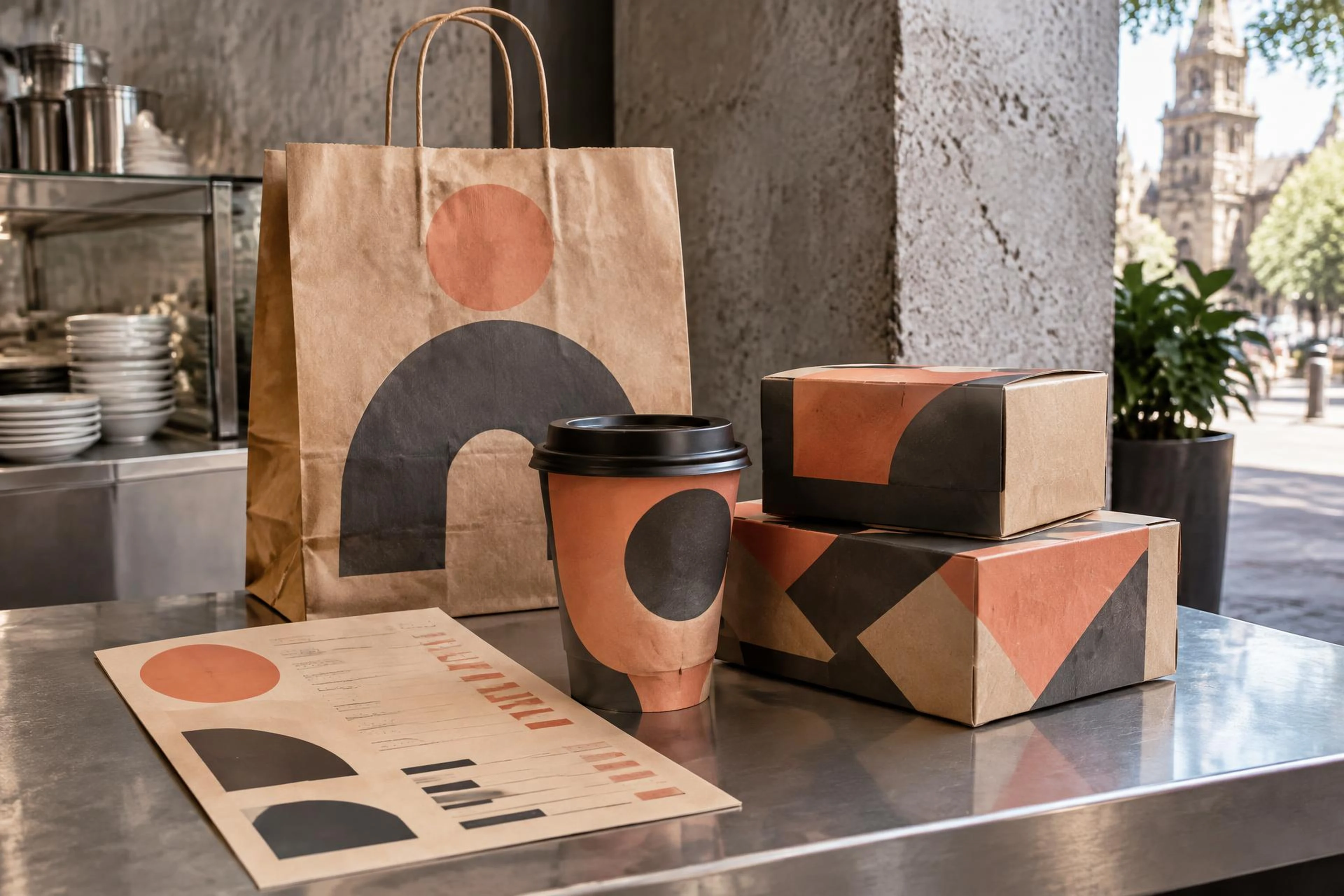 Aplicaciones ilustrativas de identidad para un negocio gastronómico urbano