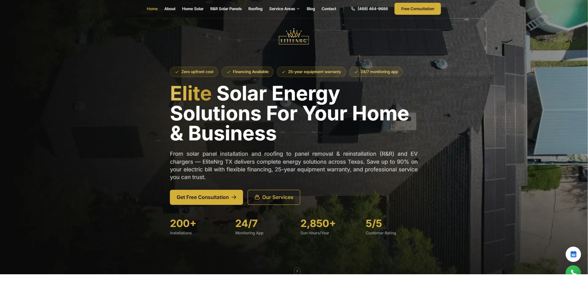 Nuevo sitio web de EliteNrg Tx en Texas rediseñado por Diasan — desarrollo web de alto rendimiento