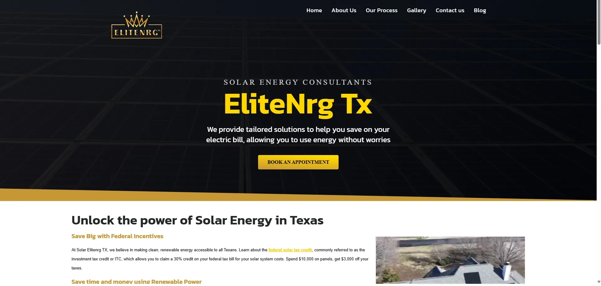 Sitio web original de EliteNrg Tx en Texas antes del rediseño por Diasan
