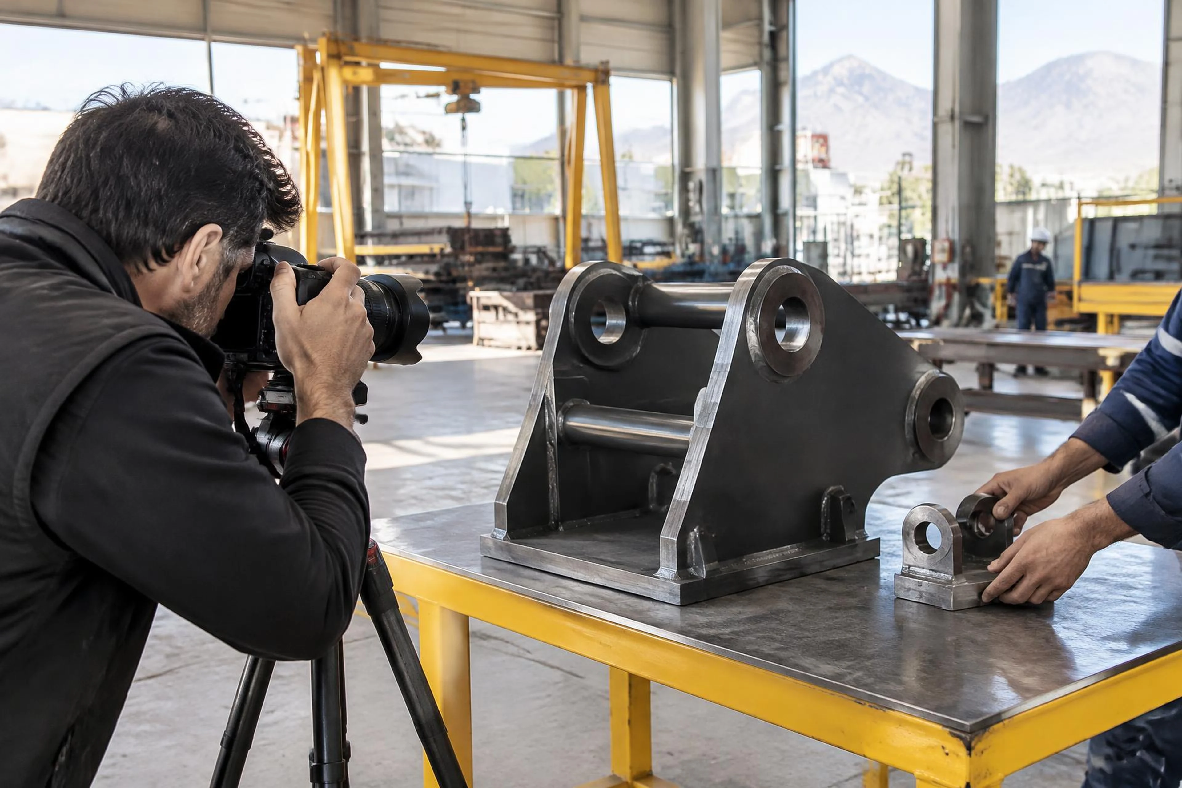 Escena ilustrativa de producción de contenido visual para un proveedor industrial