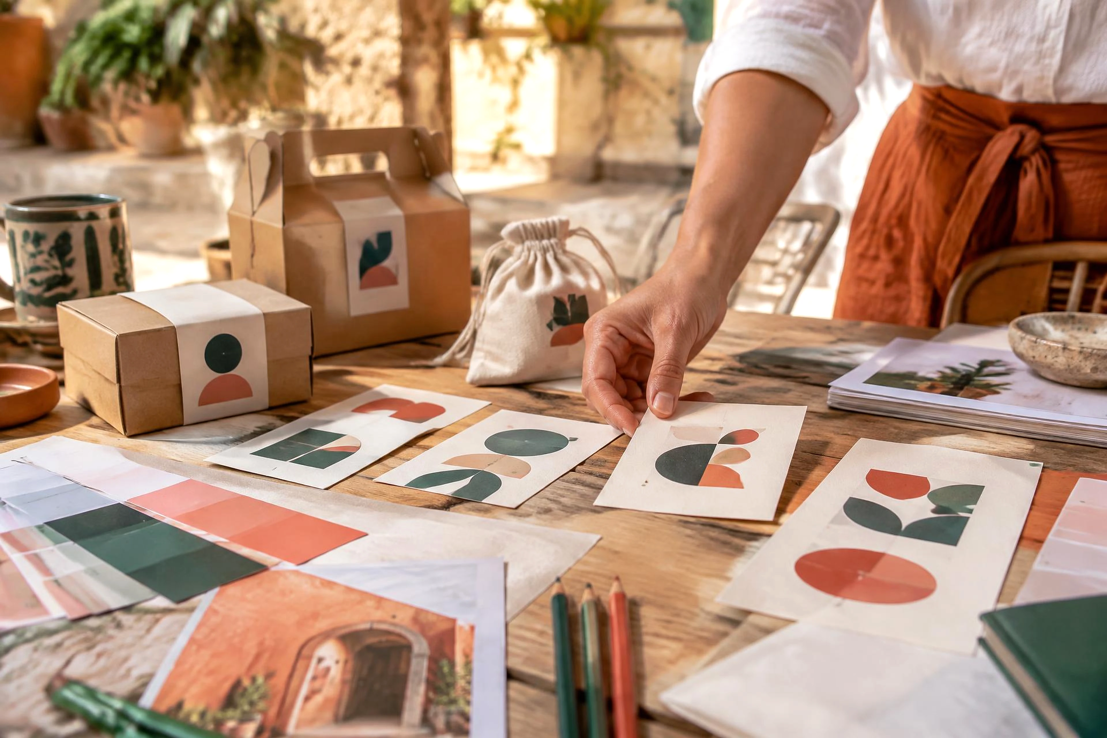 Exploración de identidad visual con muestras de color y empaques · México